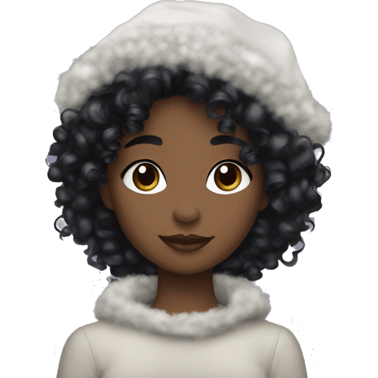 Black colored curly hair girl winter aesthetic  emoji