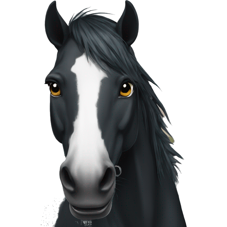 black horse with long wite blaze emoji