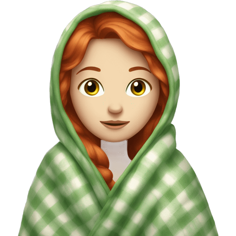 Fair skin red head girl in blanket green eyes emoji