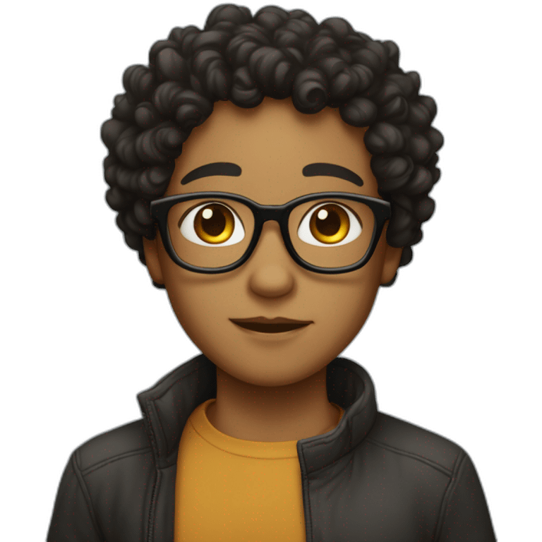 caramel-skin boy with black curly hair and black eyes and wears glasses emoji