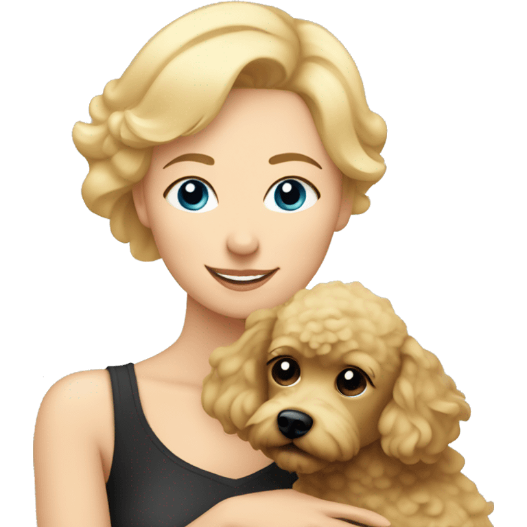  Short-Blonde-haired woman hugs her Poodle-Black-dog emoji