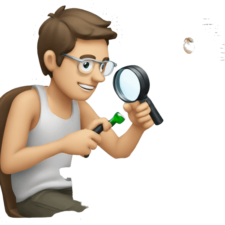 man using magnifying glass to read a computer monitor emoji