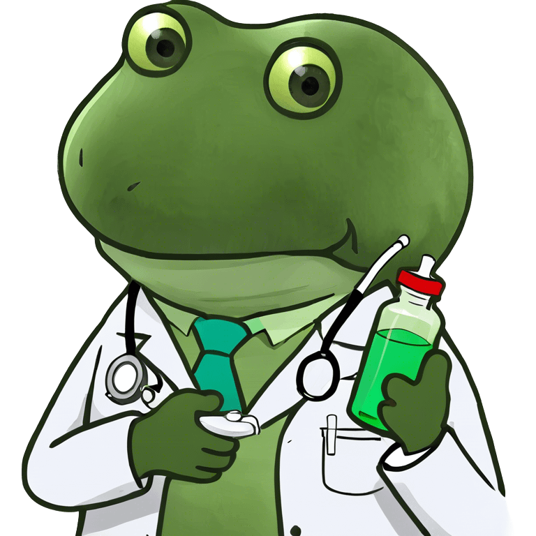 bufo doctor holding a green medicine, full doctor outfit emoji