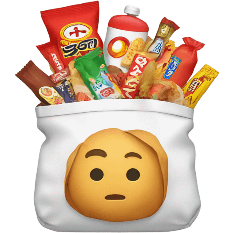 white and red bag full of asian snacks emoji