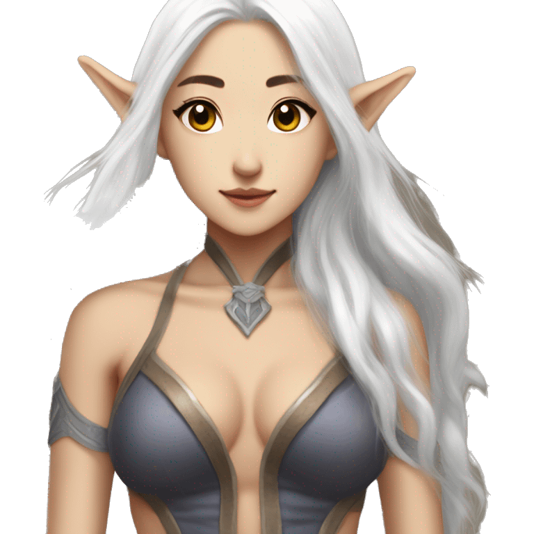 Asian feminine body abs long white hair elf  emoji