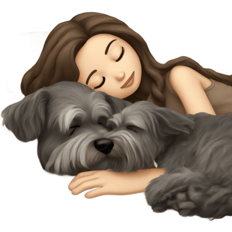 White girl brown long hair sleeping with a zvergschnauzer  emoji