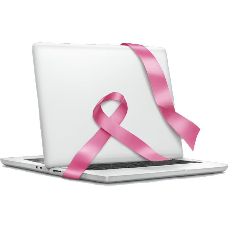 White laptop with pink ribbon emoji