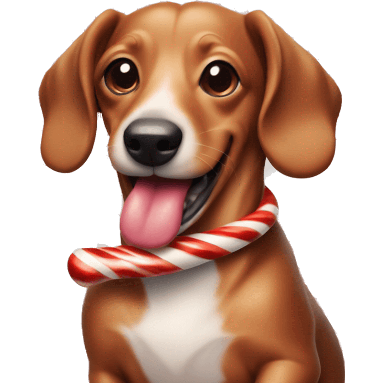 Sausage Dog candy cane in mouth emoji