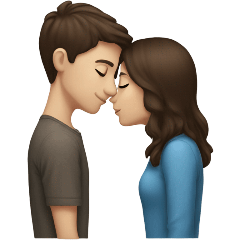 Brunette haired white girl kissing dark brown haired white boy emoji