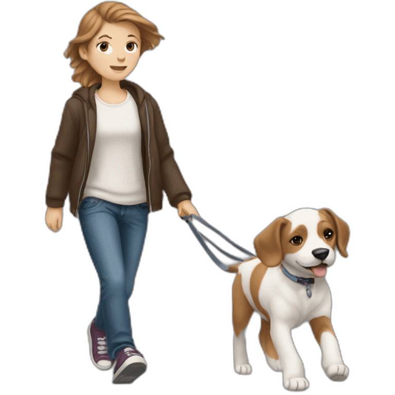 white kid brown hair walks with puppy emoji