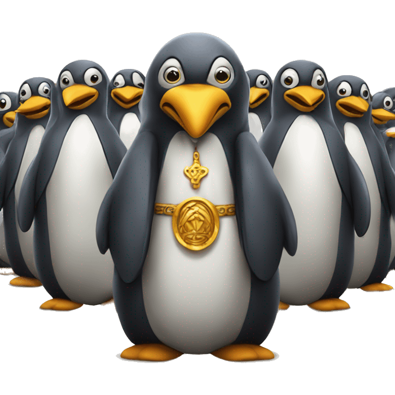 a penguin god leading his disciples  emoji