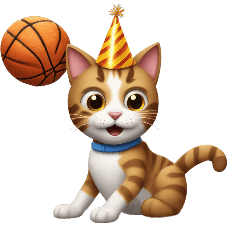 cat wearing a birthday hat dunking a basketball emoji