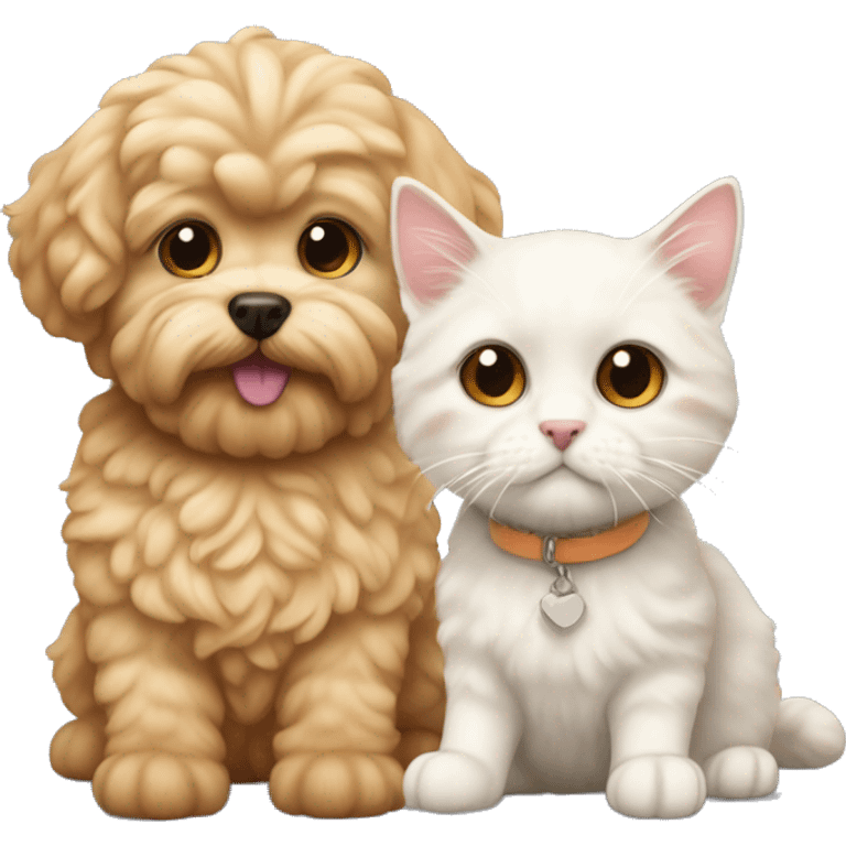 White-ginger cat AND apricot Maltipoo together  emoji