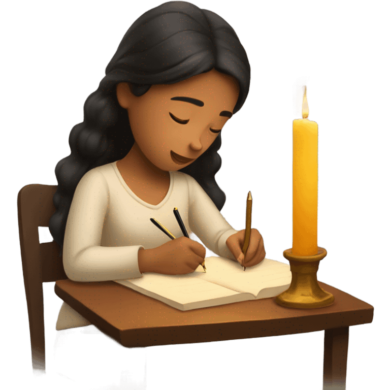 Spanish Girl writing next to candle emoji