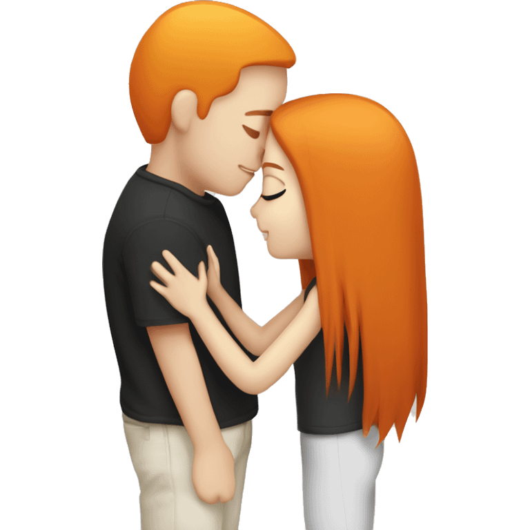 white skinned black straight haired boy and white skinned orange straight haired girl kissing emoji