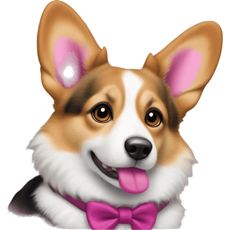 Mitzi is a Pembroke Welsh Corgi with a long, pink-dyed tail. She wears deep pink lipstick, rose-colored blush, eyeliner and black-purple eyeshadow. Her eyes are brown, and she wears a fuchsia dog top with a tied fabric on the collar.

 emoji