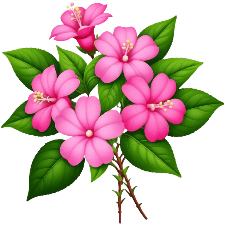 big bouquet pink Impatiens Balsamina flower stem, leaf emoji