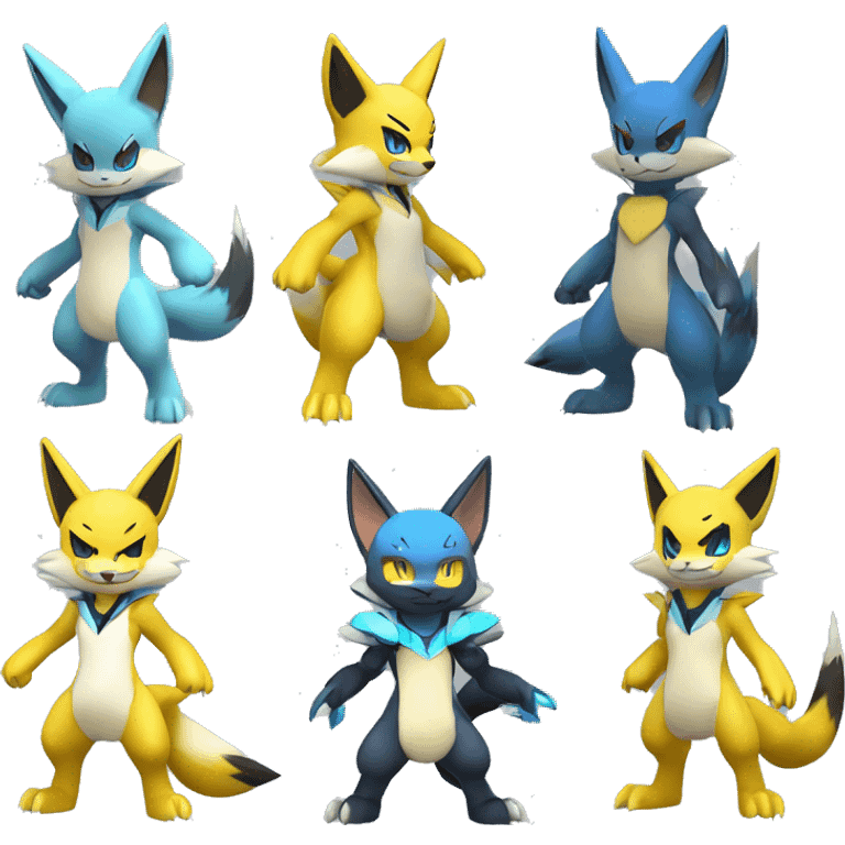 Anthro Cool Chibi Zeraora-Lucario-Renamon-Pokémon-Fakémon Full Body Detailed High Quality emoji