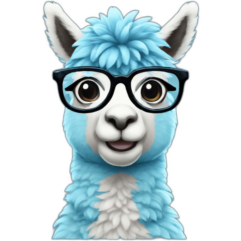 blue alpaca with glasses holding a nintendo emoji