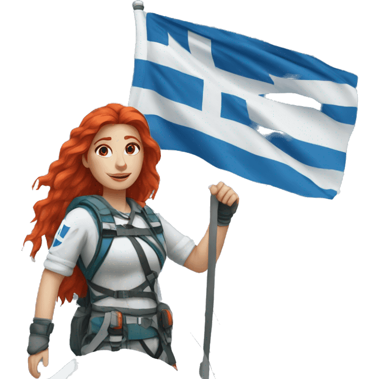 a red hair female on everest with greek flag emoji