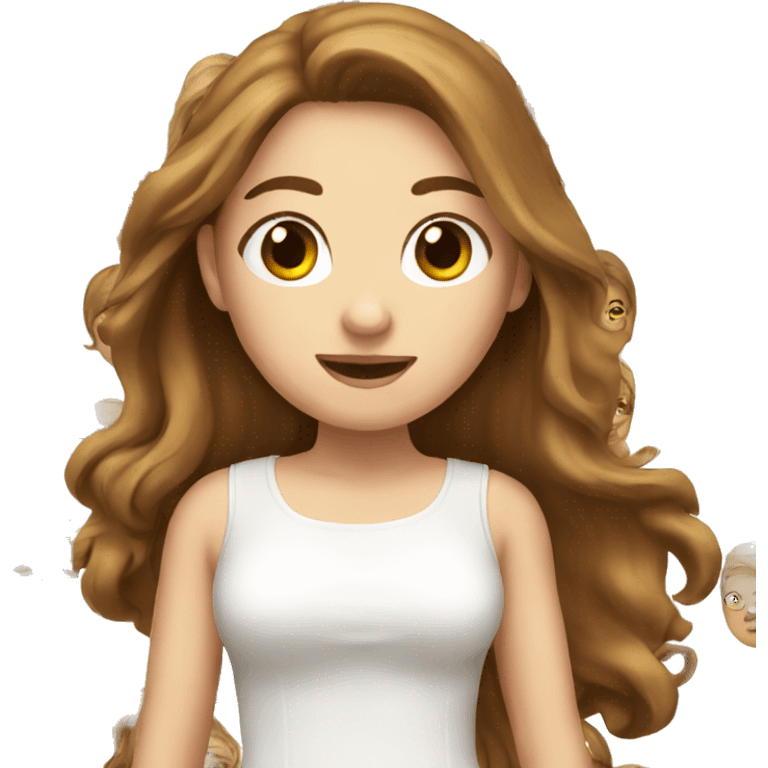 White girl with brown long hair and white top emoji