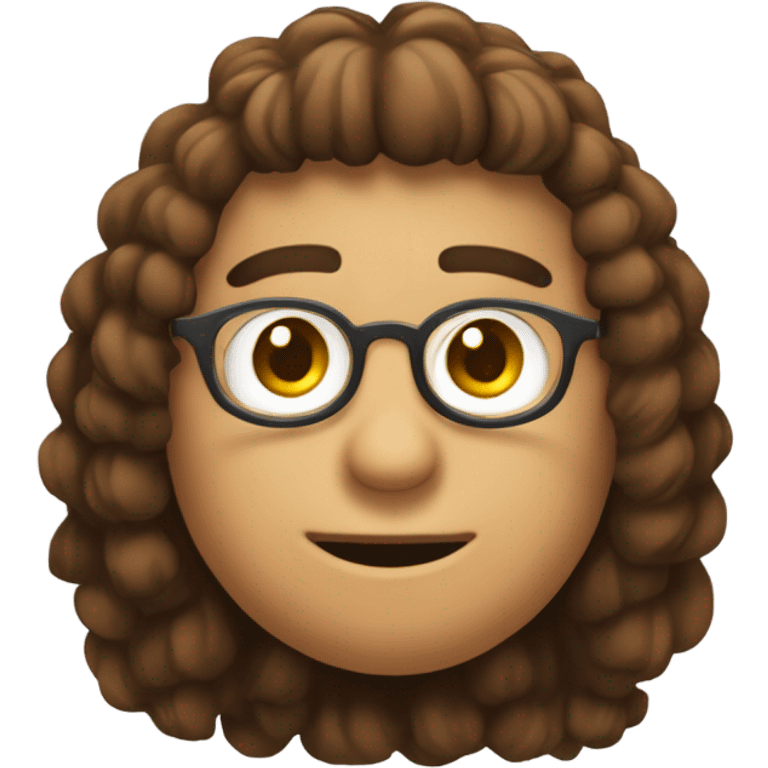 Faça um menino de óculos redondos, com um cabelo marrom e franja para a direita sorrindo emoji