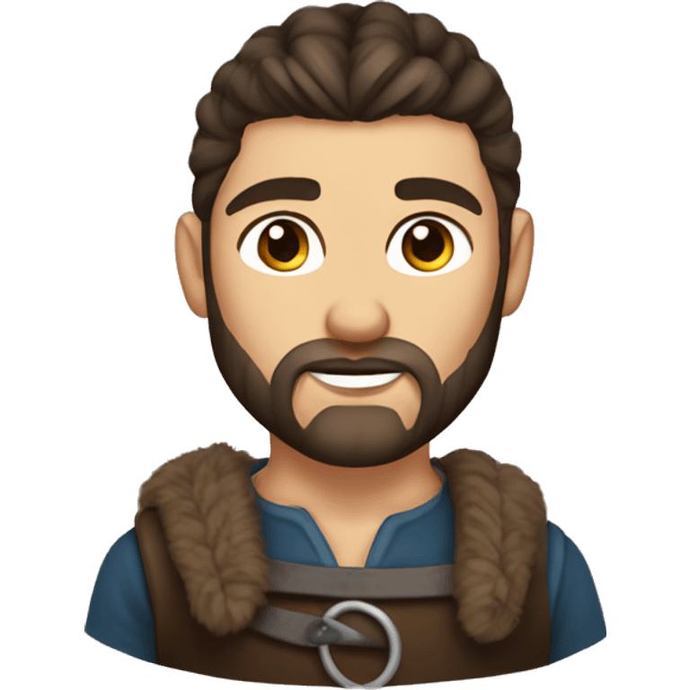 Attractive viking young man with bun dark brown hair brown eyes and stubble emoji