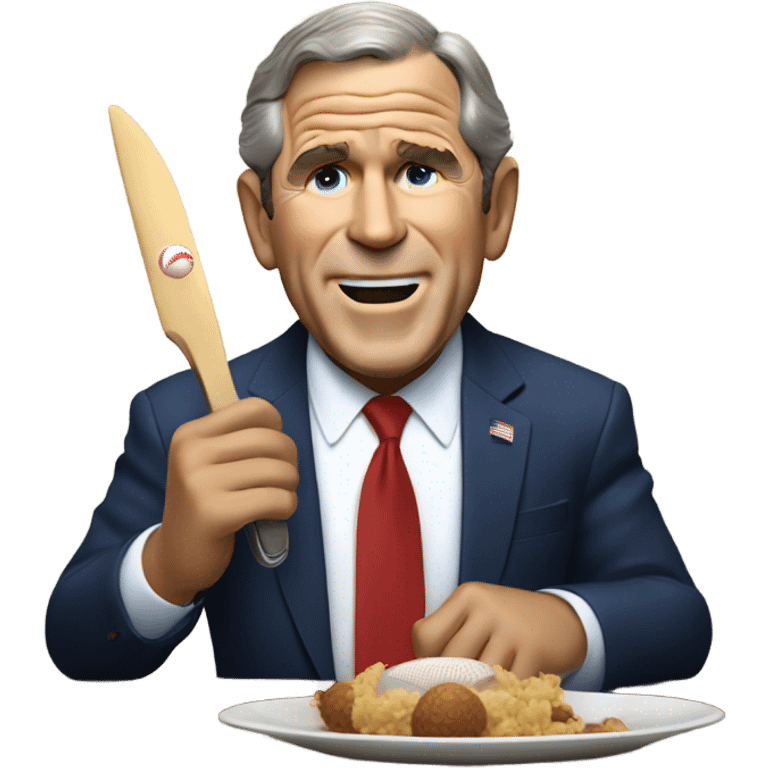 George w. Bush eating a baseball with a knife & fork emoji