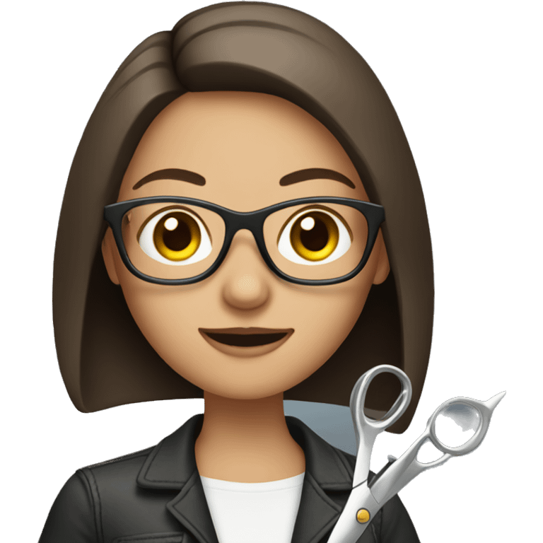 Brunette woman with glasses holding scissors emoji