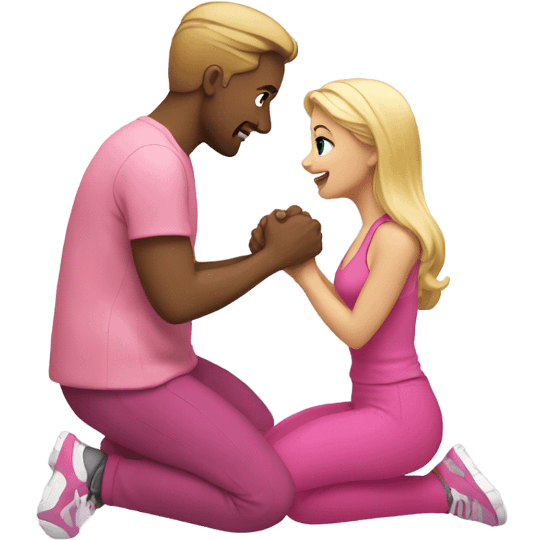 Man kneeling in front of woman with pink clothes and blonde hair  emoji