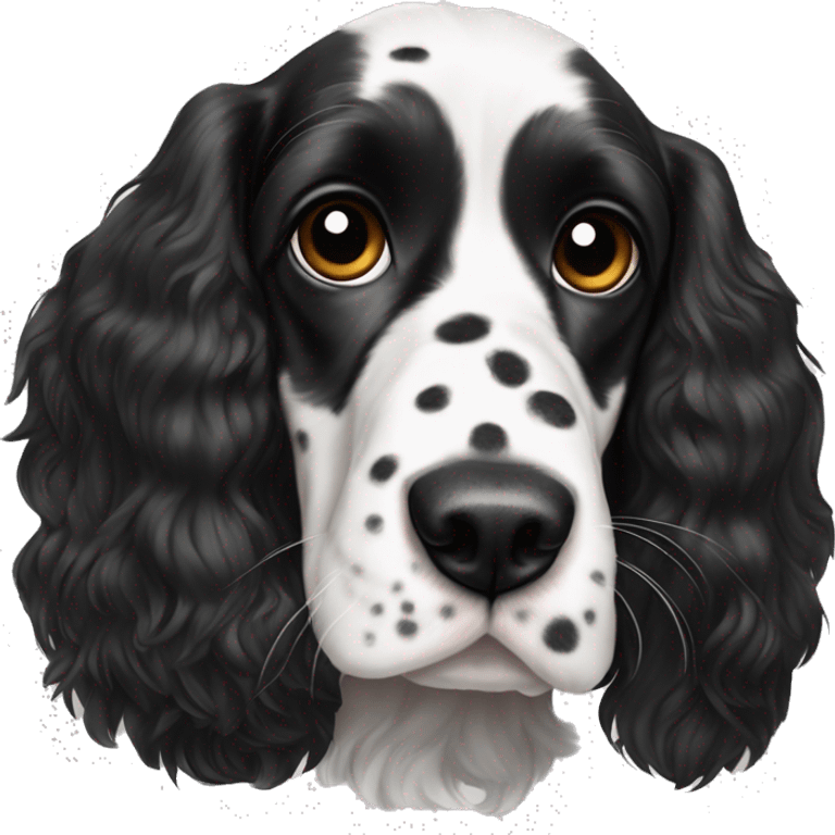 black and white trimed english cocker spaniel with spots on nose and black ears emoji