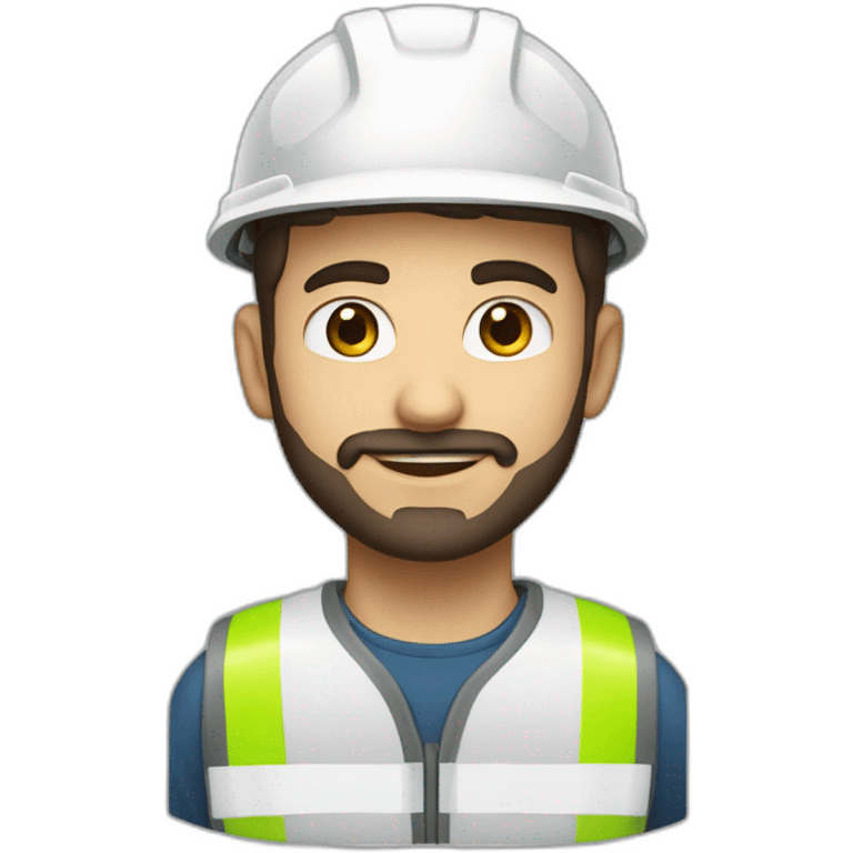 A young Turkish electrical engineer with a light beard, a white helmet and a phosphorescent protective vest emoji