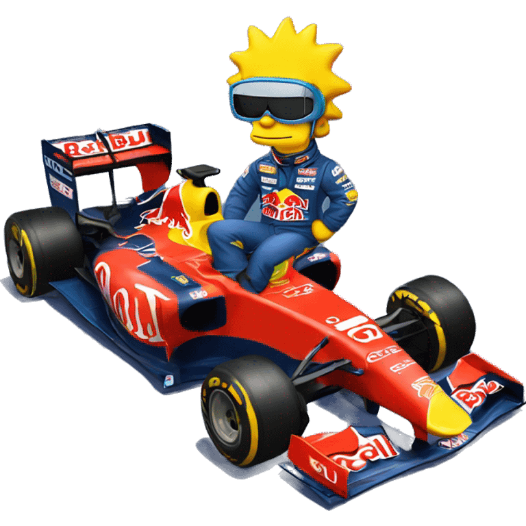 bart simpson with helmet driving a red bull formula 1 car emoji