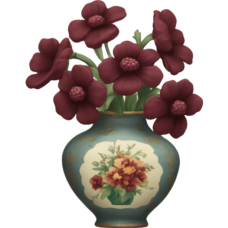 Burgundy flowers in vintage vase emoji