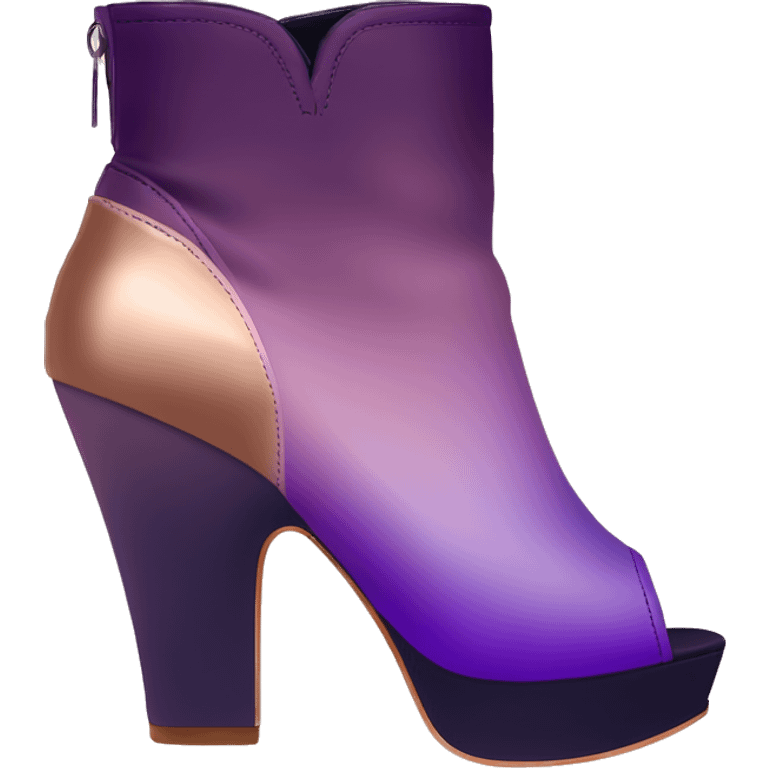 Realistic Isolated pair of dark purple to light purple ombre with rose gold toe facing forward peep toe ankle bootie boots.  emoji