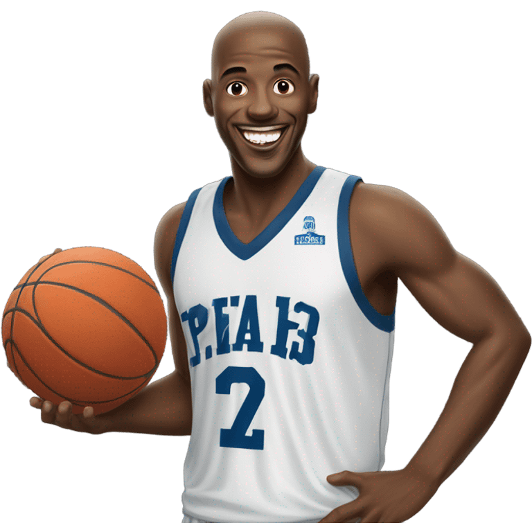 A laughing basketball player Black man with JOHN JAY on his jersey. emoji