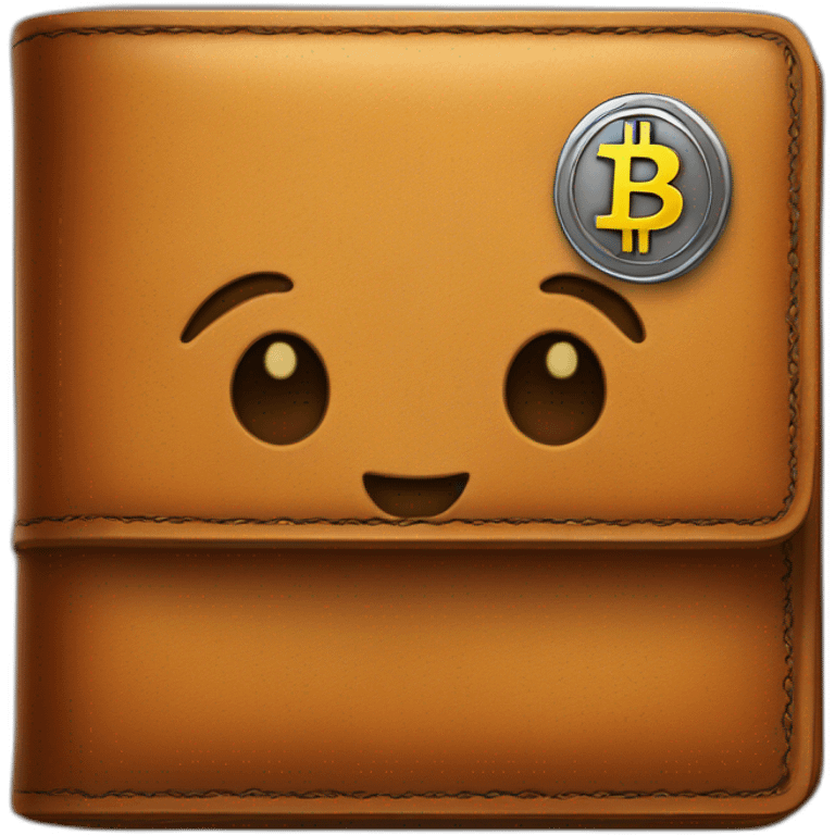 Leather wallet with a physical Bitcoin emoji