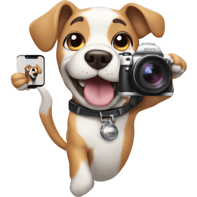 Dog taking selfie arm out holding camera  emoji