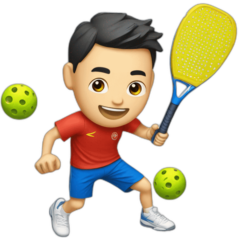 Male Chinese Pickleball player hitting a Pickleball emoji