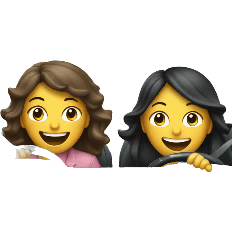 Two laughing girls driving car emoji