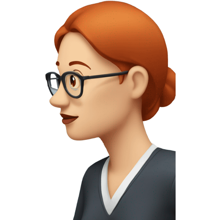 red hair woman nutritionist wearing glasses having an idea for monitor charts emoji