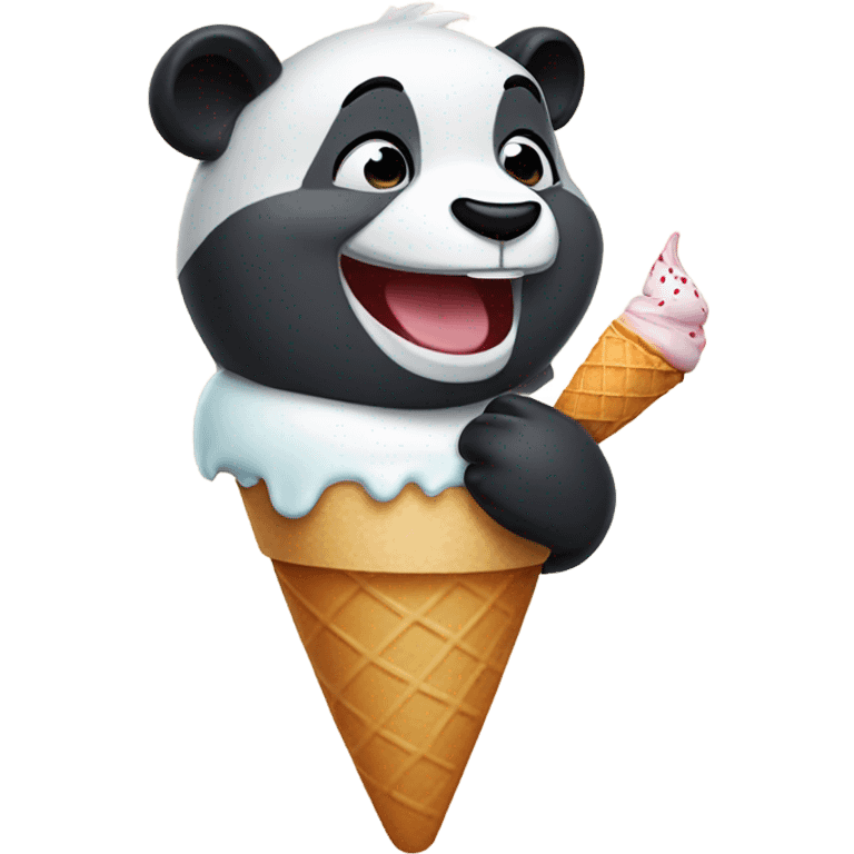 Laughing Panda eating ice cream  emoji