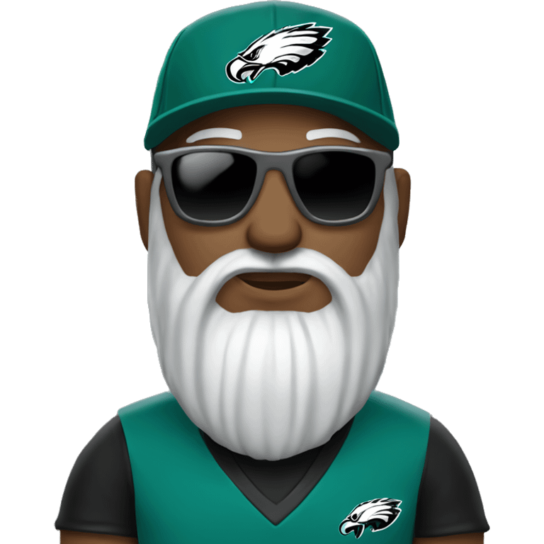 Bald guy black and grey long beard wearing Philly eagles cap shirt and sunglasses  emoji