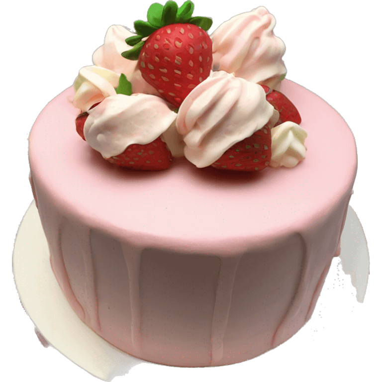 Light Pink strawberries and cream birthday cake with in bow emoji