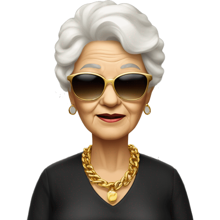 rich cool grandma in black sunglasses with a gold chain emoji