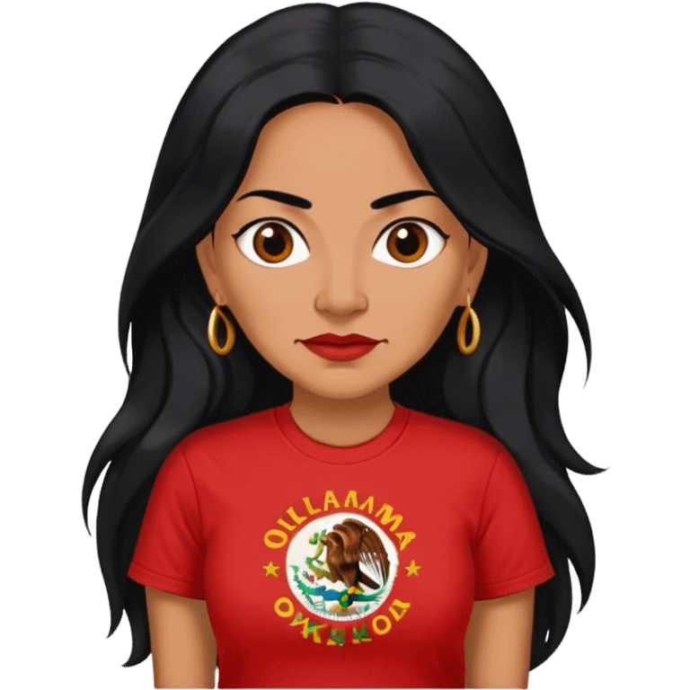 Realistic 50 year old Mexican woman long hair in a red “OKLAHOMA” t-shirt emoji