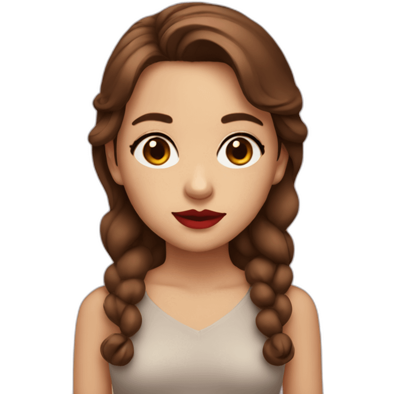 Girl with brown hair, brown not big eyes and big red lips emoji