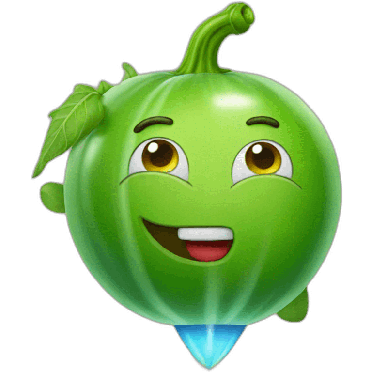 green tomato riding a rocket emoji