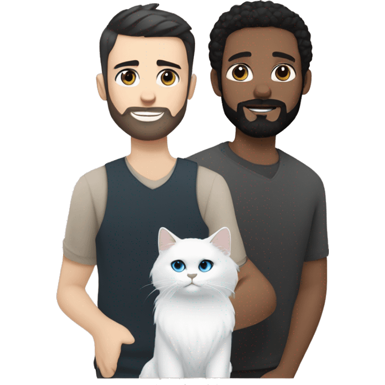 A guy with a black earing and black short hair and black beard and holding a all white Siberian cat with blue eyes  emoji