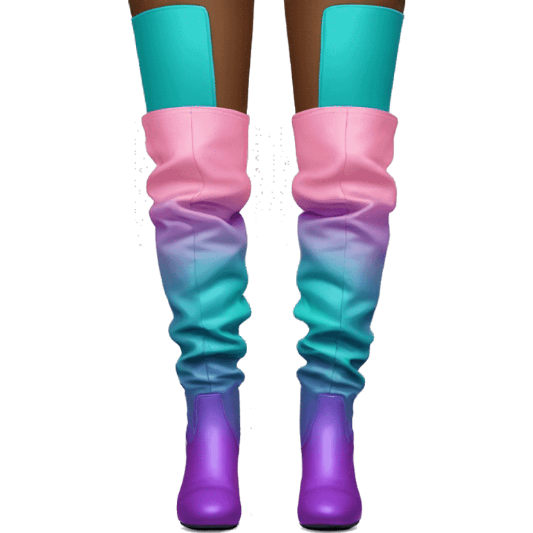 Realistic pair of front facing teal pink purple mauve ombre thigh high boots. emoji